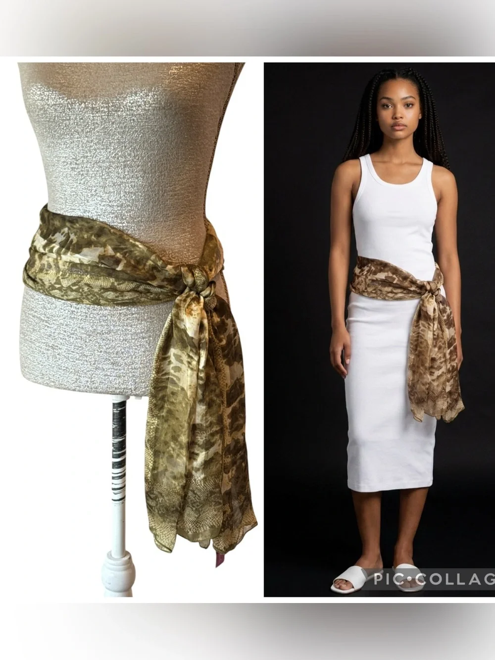 NWT Christian Fischbacher Silk Animal Print Oblong Scarf Wrap Olive Cream OS